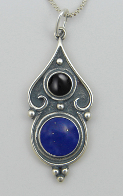 Sterling Silver Romantic Necklace in Lapis Lazuli And Black Onyx